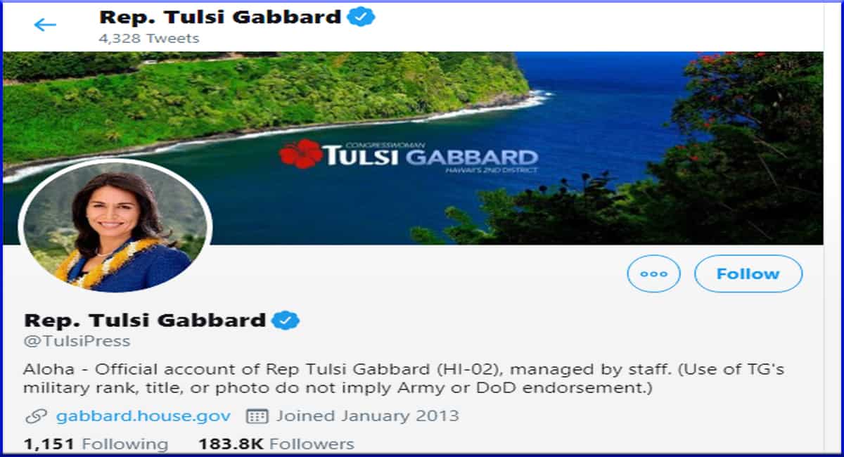 Rep Tulsi Gabbard on twitter