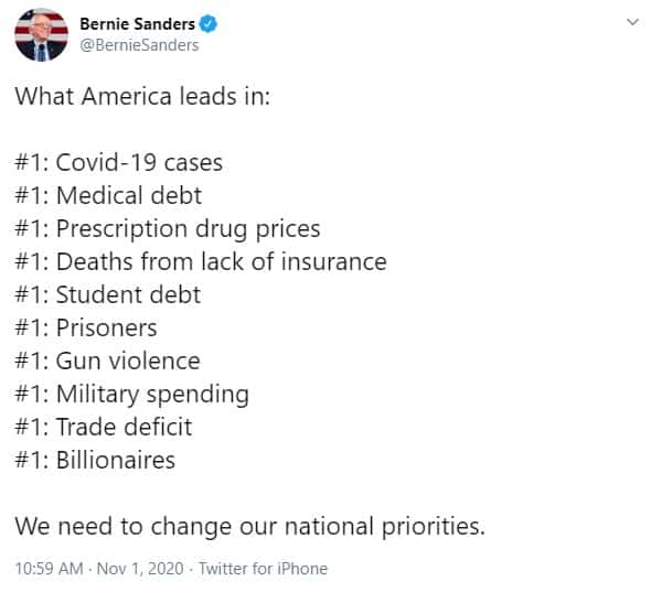 Bernie Sanders: What America leads in needs to be changed