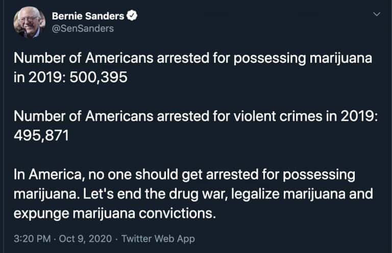 Bernie Sanders: Legalize Marijuana, Expunge Convictions