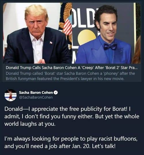 Sacha Baron Cohen responds to Trump: He’s looking to hire racist buffoons