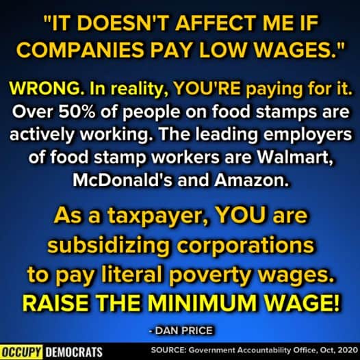 WAKE UP, AMERICA! WE are subsidizing the poverty wages of major, highly-profitable corporations