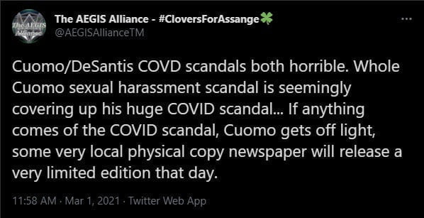 The Cuomo and DeSantis COVID scandals are both appalling. The Cuomo sexual harassment scandal is hushing his COVID scandal.