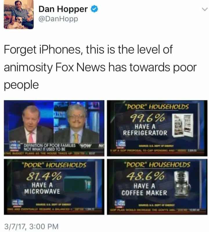 Here’s how much Fox News hates poor people. They think refrigerators, coffee makers, and microwaves are luxury items