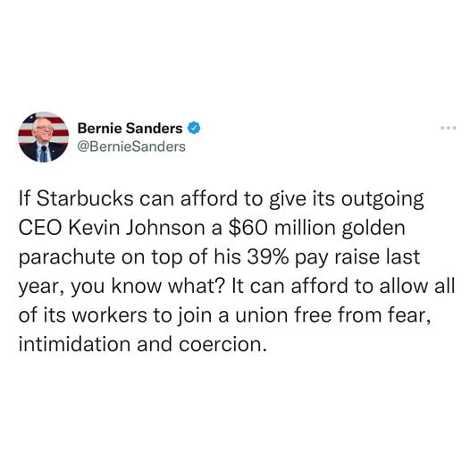 Senator Bernie Sanders talks about a Starbucks Union and why it can afford it.