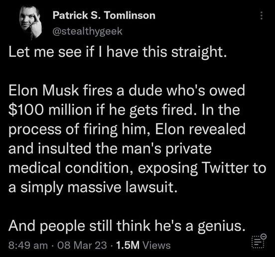“It’s all part of his ‘genius’ plan.” – Elon Stans probably